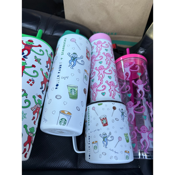 ROLLER RABBIT X STARBUCKS Tumbler Mug Christmas Full Set of 5 NEW - Picture 3 of 4